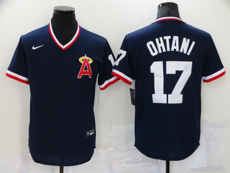 Men's Los Angeles Angels #17 Shohei Ohtani Navy Cool Base Stitched Baseball Jersey